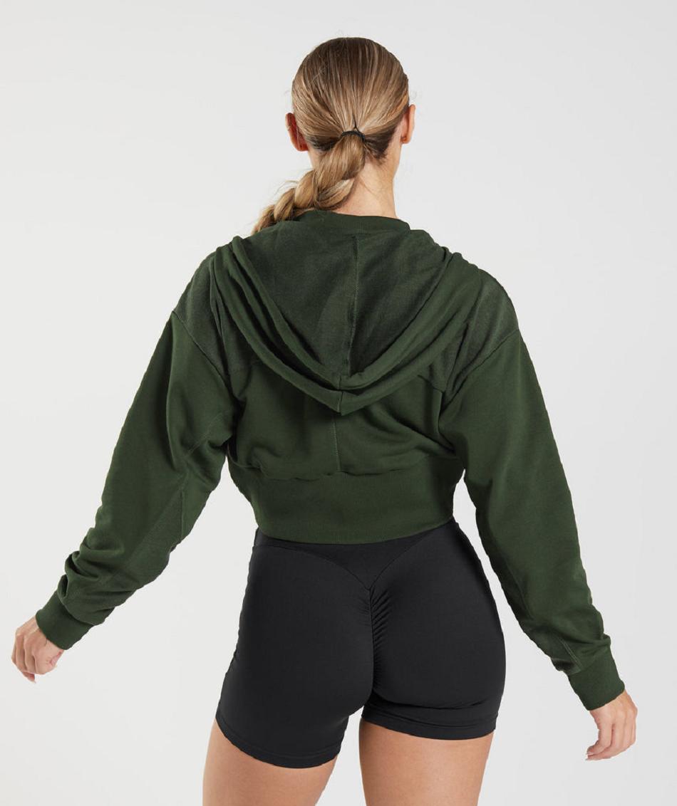 Bluzy Z Kapturem Damskie Gymshark Gs Power Cropped Zip Oliwkowe | PL 2729WNB